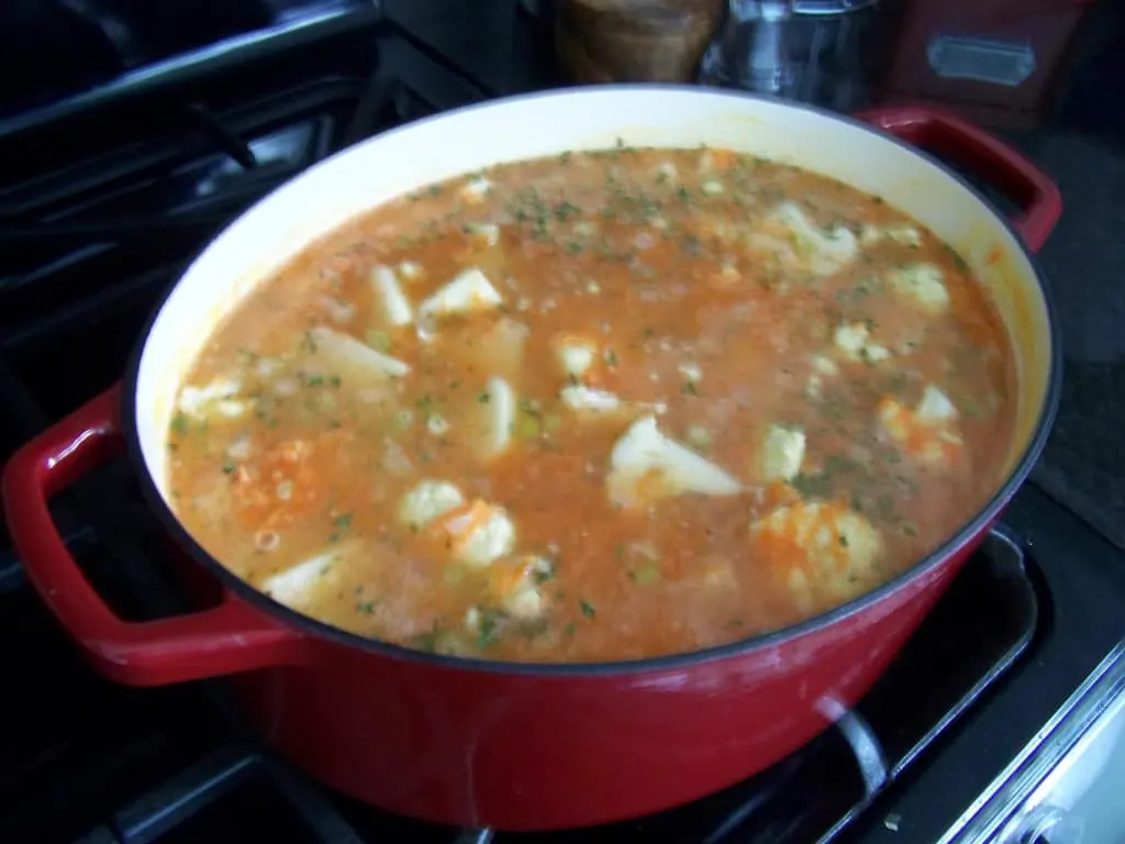 the soup simmering
