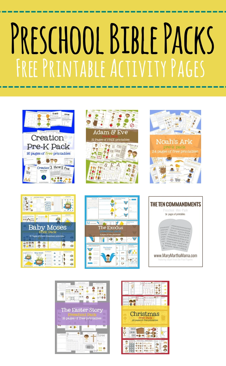 Free Printable Bible Lessons for Kids! Use these Bible lesson and activity packs with your preschool or elementary aged children or Sunday school students.