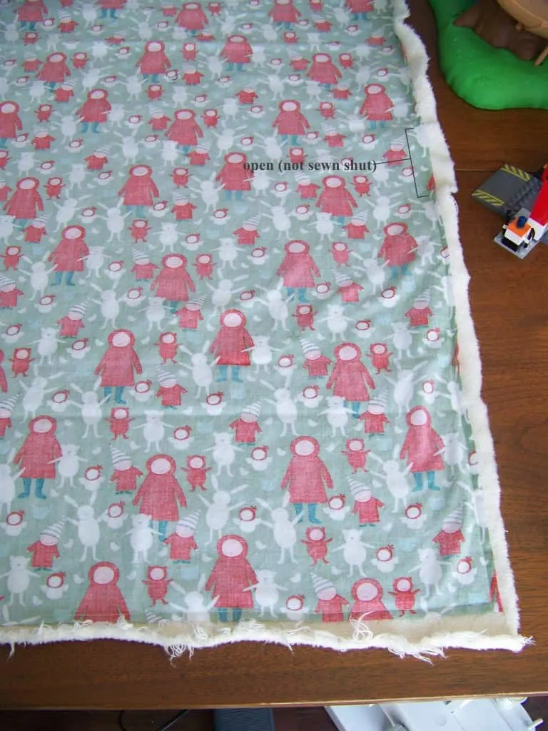 lines showing where not to sew for the easy diy baby blanket tutorial