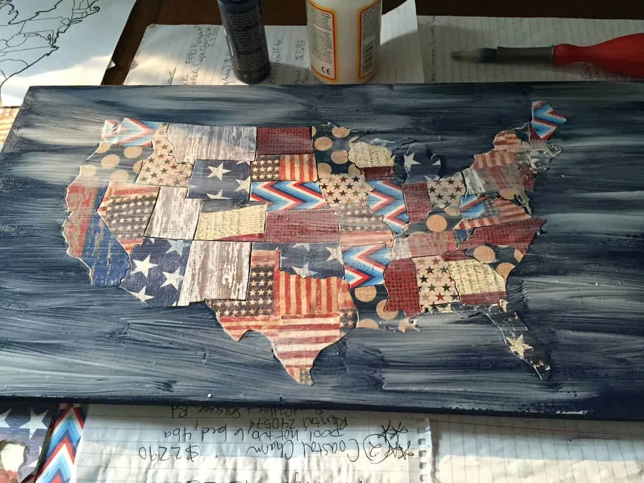 mod podge on top of the map and wood