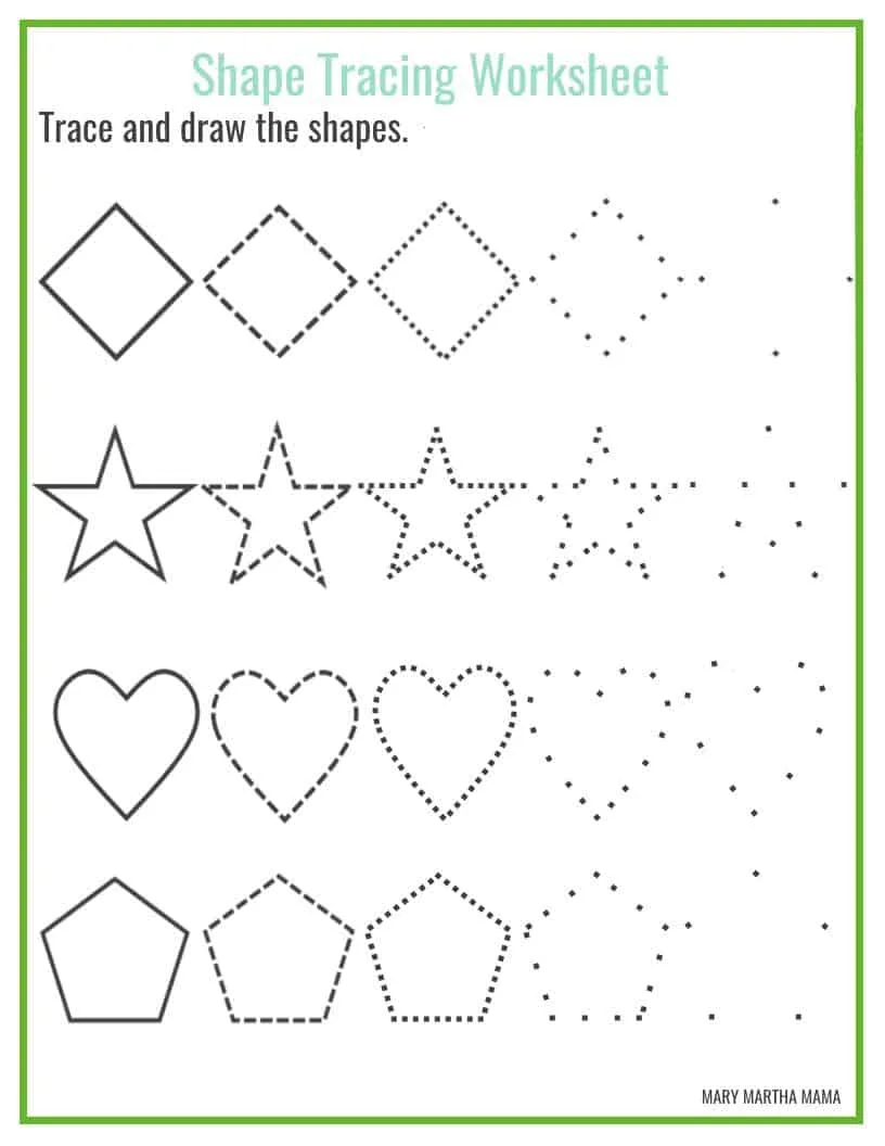 Shape Tracing Worksheet for Kindergarten, Preschool. Learn to Trace Shapes, Montessori Activity, Easy Printable