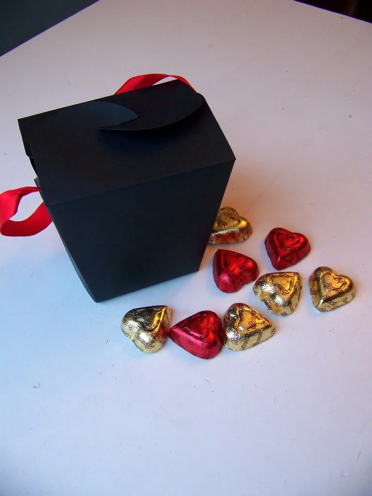 valentines candies next to box