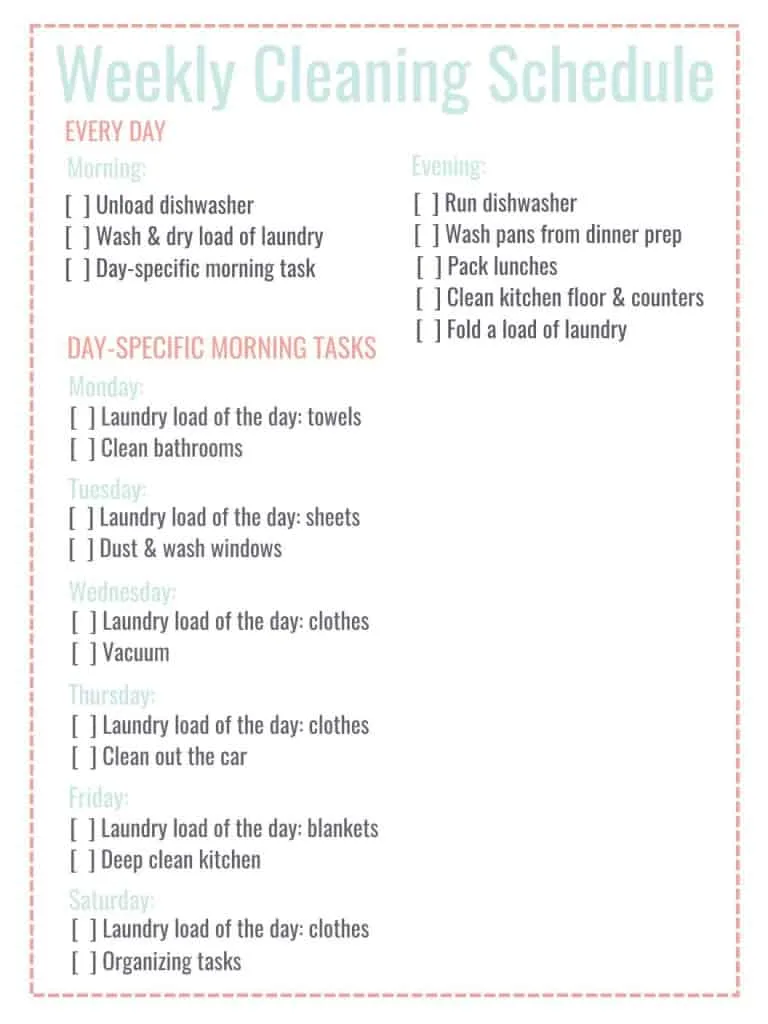 cleaning schedule