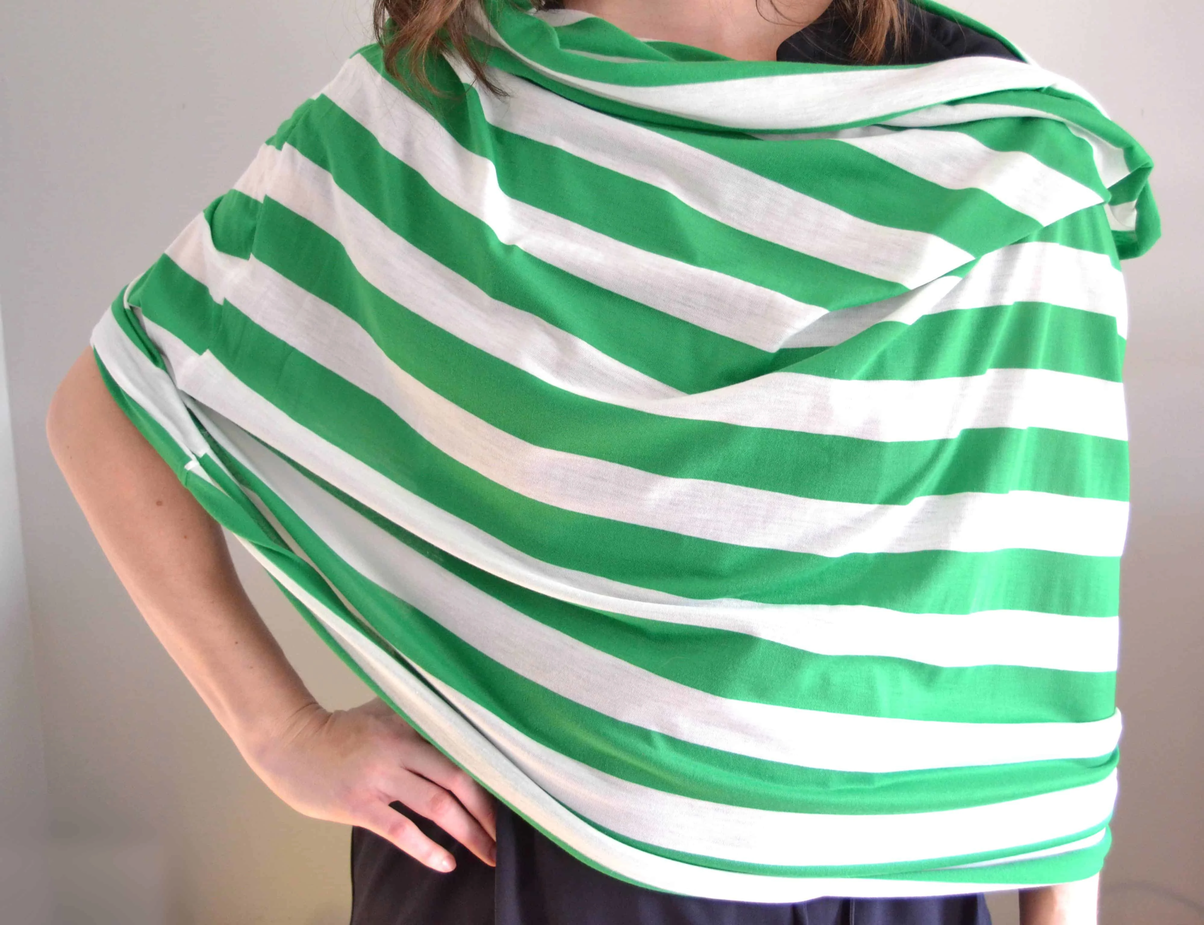the diy nursing cover unlooped and spread out for nursing