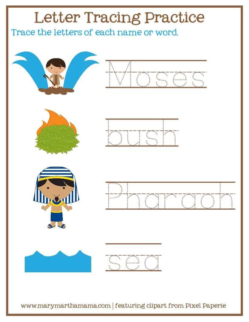 Moses word tracing page