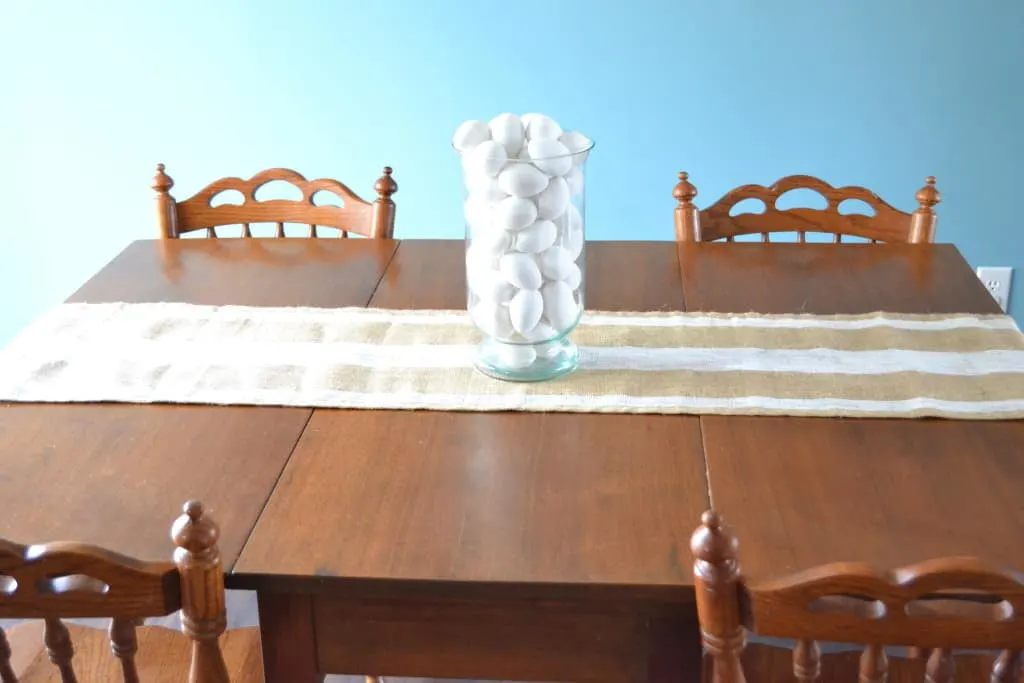 Easter eggs on the table with the runner