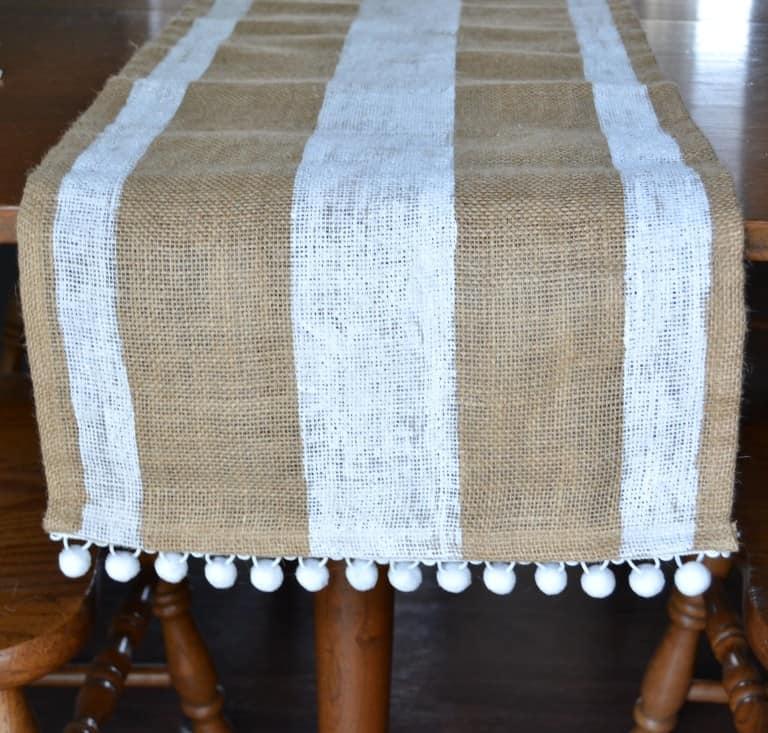 Striped Burlap Table Runner [with Pom Poms!]