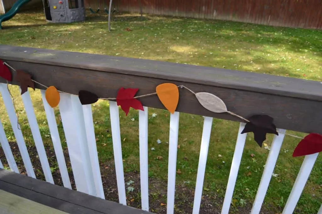 felt leaf garland on railing