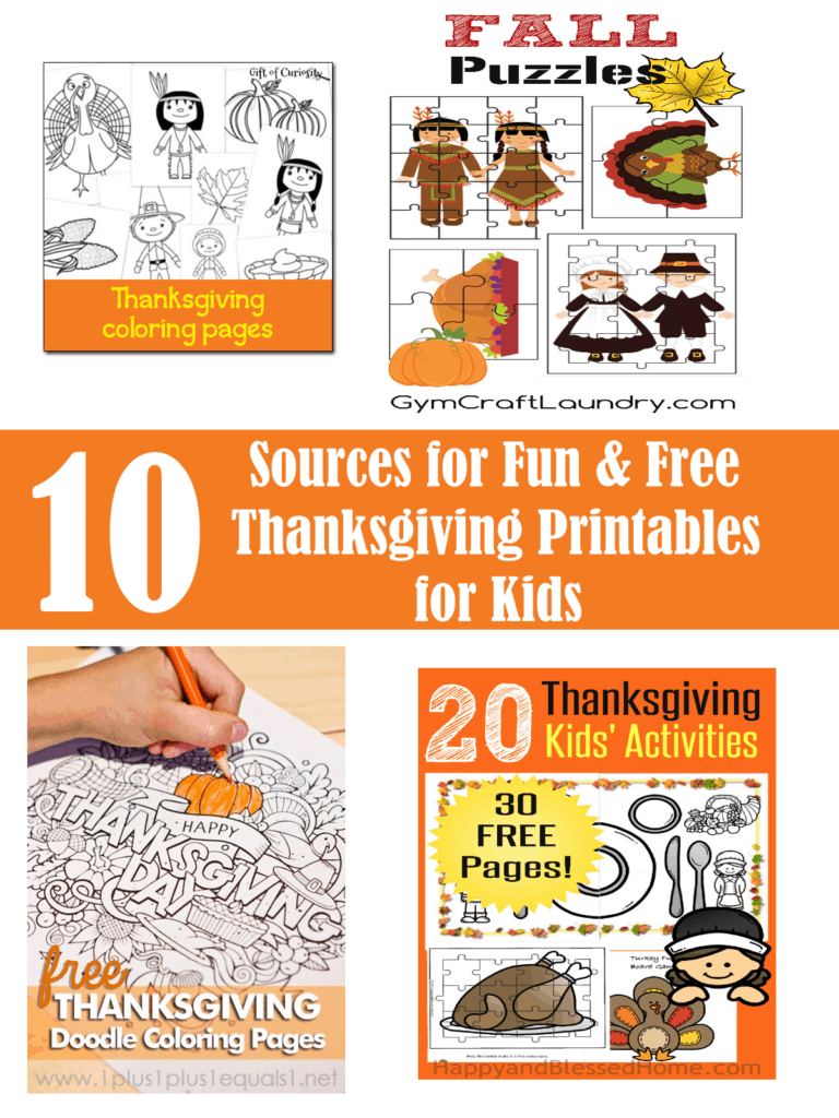 10 Sources for Fun & Free Thanksgiving Printables for Kids