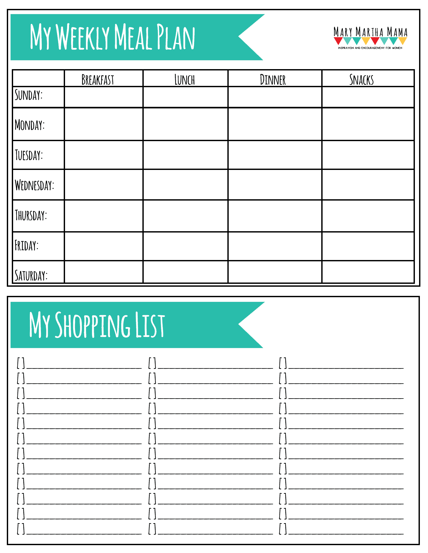 Printable Meal Plan Free