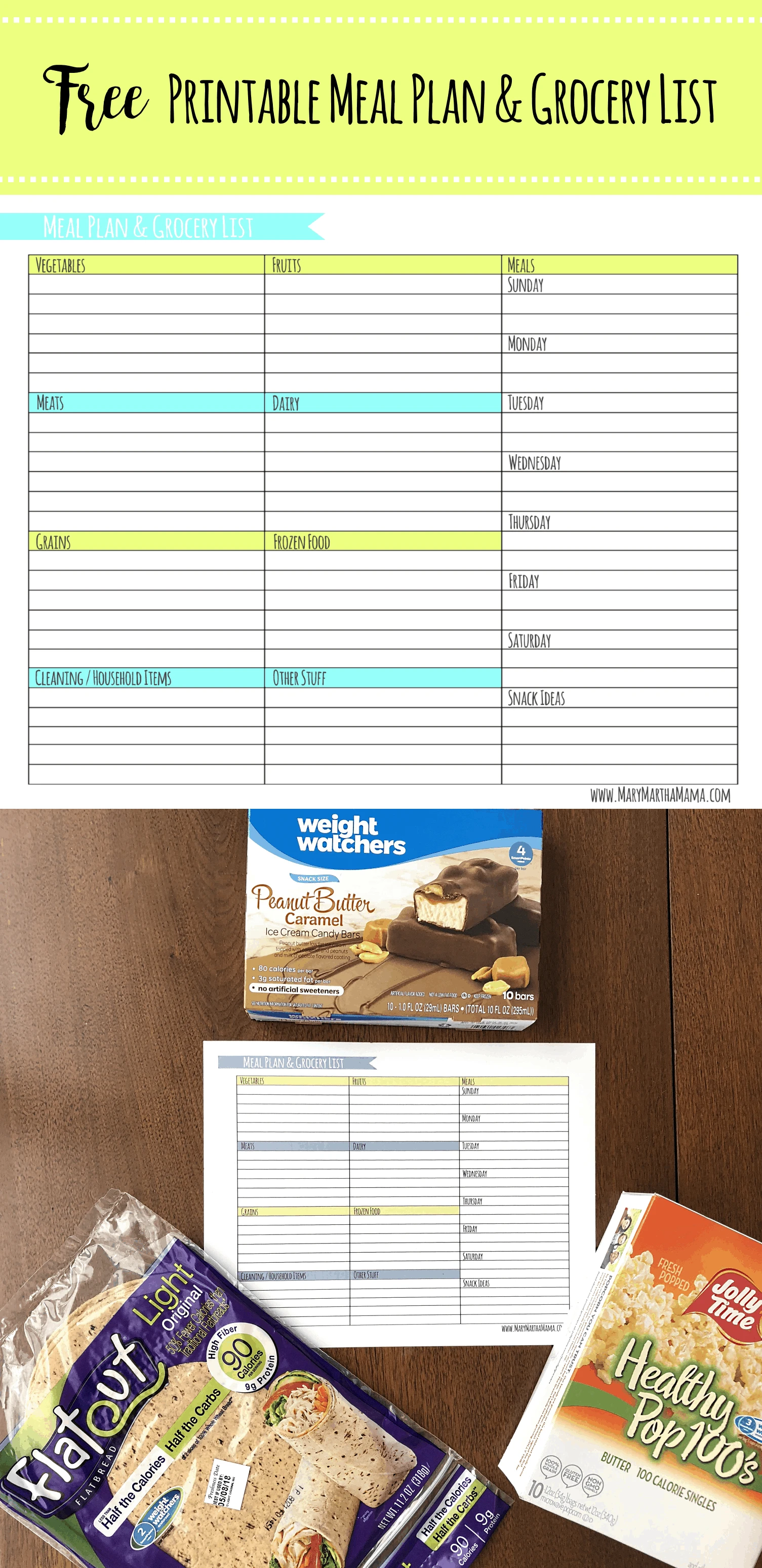 free printable meal plan and grocery list