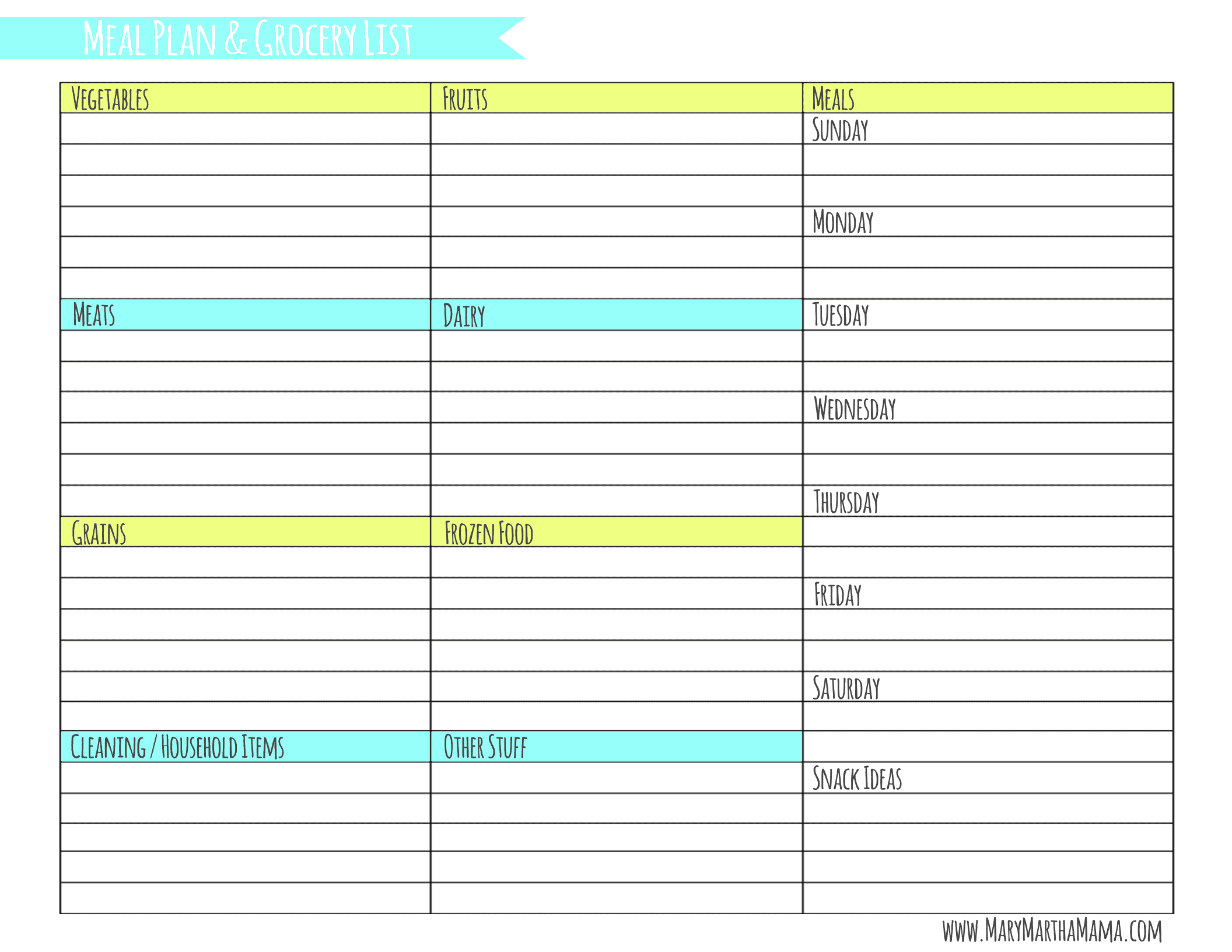 Weekly Meal Planner Template With Snacks from www.marymarthamama.com