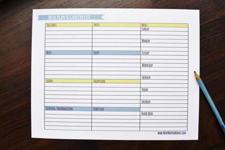 Weekly Meal Planner Template with Grocery List