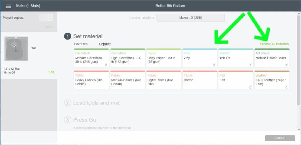 Picking fabric type in Design Space