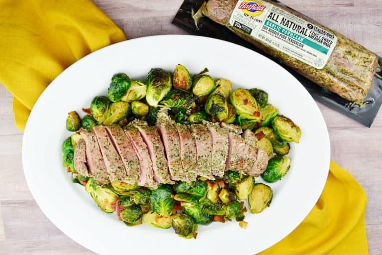 Pan Roasted Brussels Sprouts with Hatfield® Marinated Pork Tenderloin