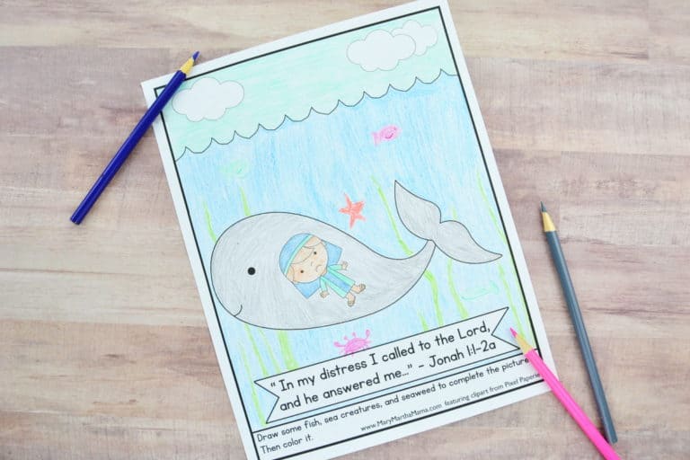 Jonah and the Whale Coloring Page (Free Printable)