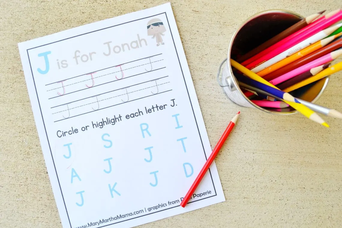 one of the Jonah and the Whale Activities, the J is for Jonah page