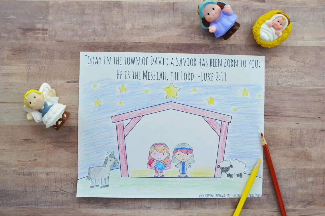 Nativity coloring page colored in