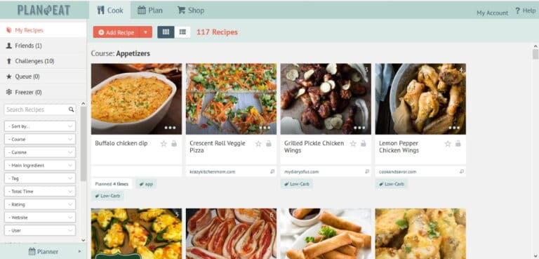 how to meal plan- screenshot of meal planning website plan to eat