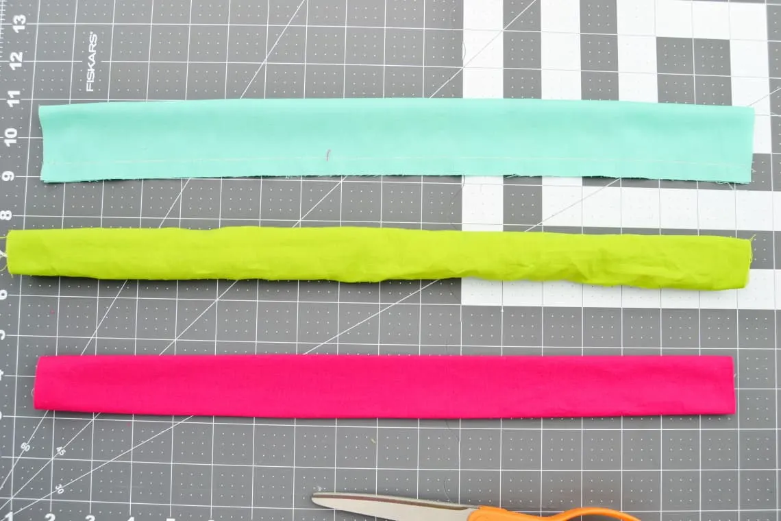 the tube of fabric sewn and then turned right side out and pressed