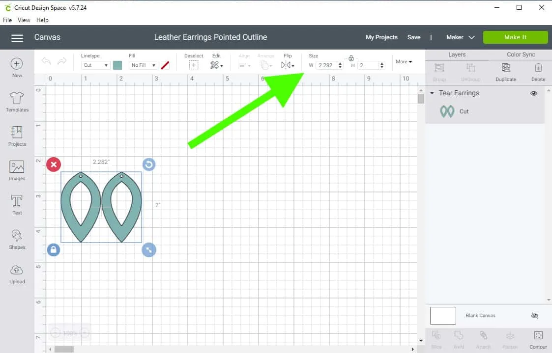 an image of the project file with an arrow pointing to where to change the size