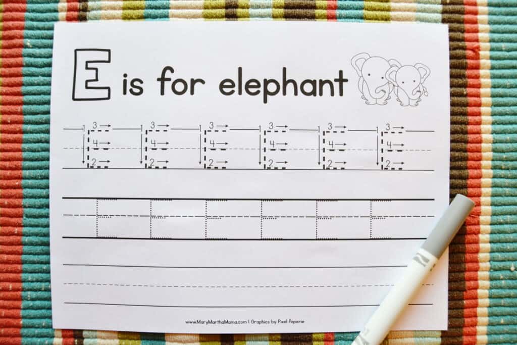 Letter E Tracing Worksheets – Mary Martha Mama