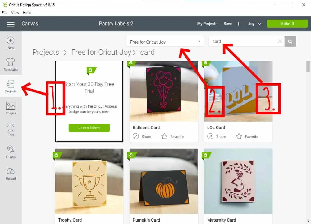 Design Space Screen Shot showing how to find projects