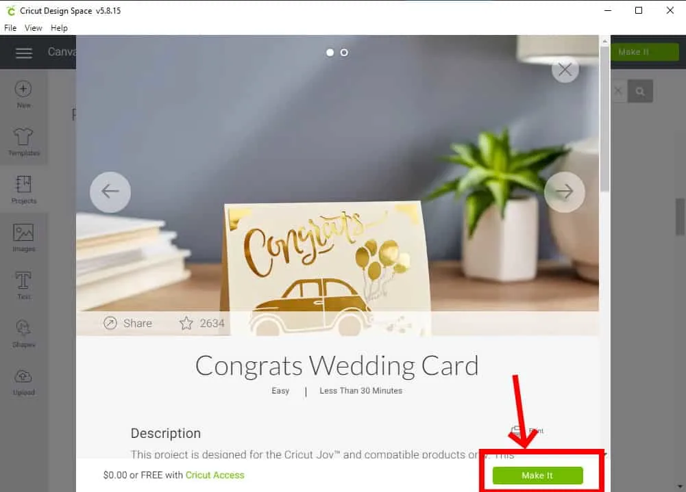 Design Space Screen Shot showing where to click to make a project