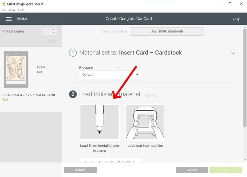 Design Space Screen Shot showing material selection
