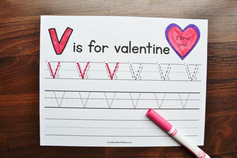 Letter V Tracing Worksheets – Mary Martha Mama