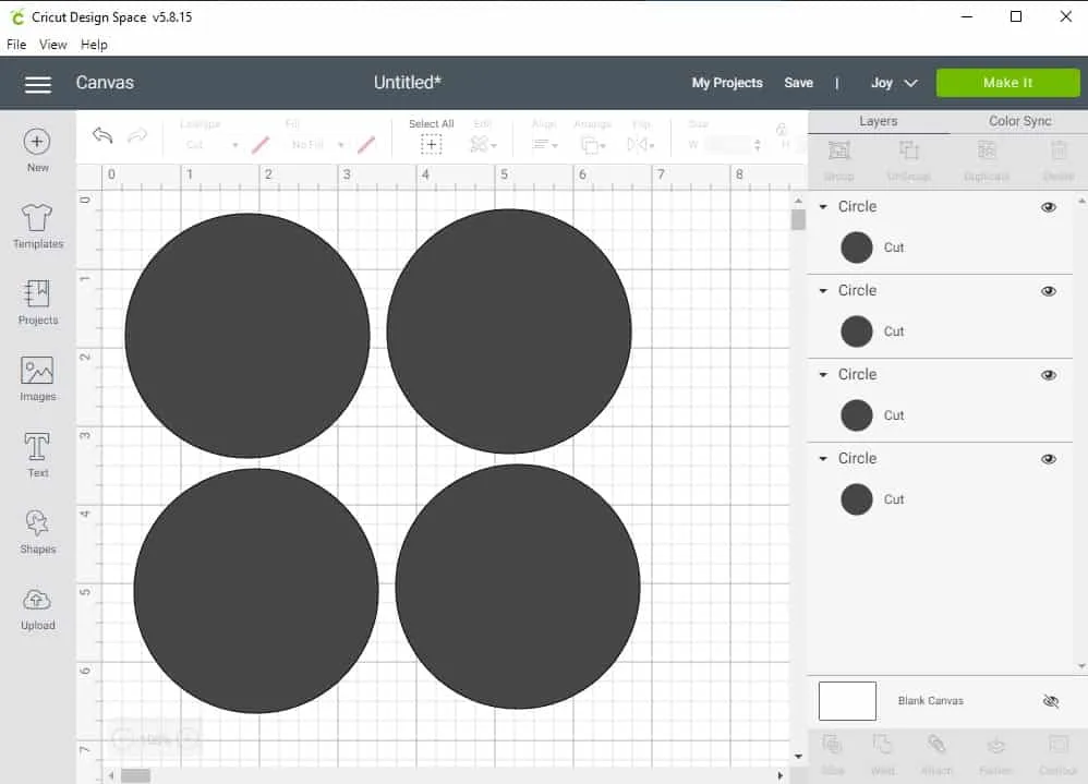 Design Space Screen Shot showing how to draw circles for the labels