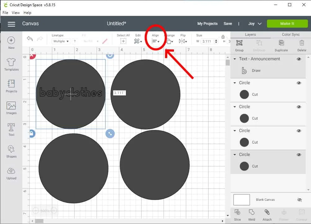 Design Space Screen Shot showing how to align