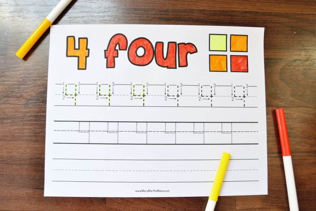 Number 4 Tracing Worksheet Mary Martha Mama