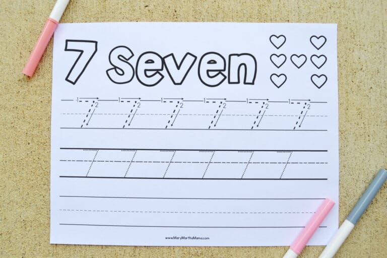 Number 7 Tracing Worksheet