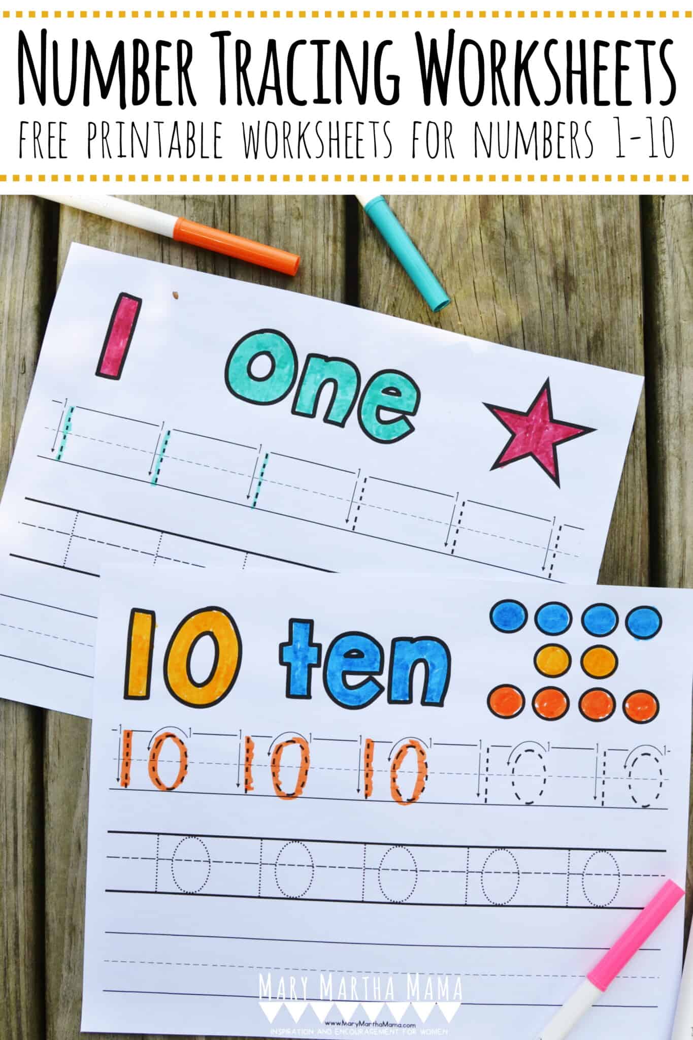 Number Tracing Worksheets 1-10 – Mary Martha Mama