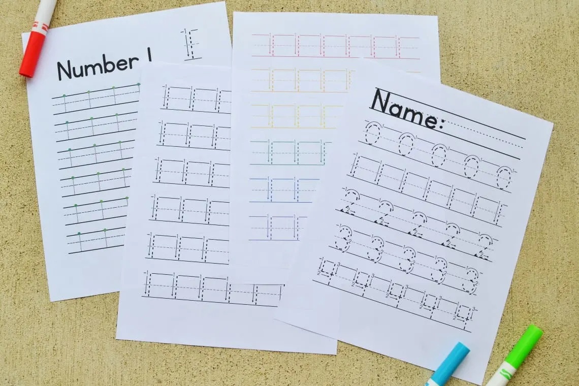 The variety of Number Tracing Worksheets 1-10 in the Number Bundle