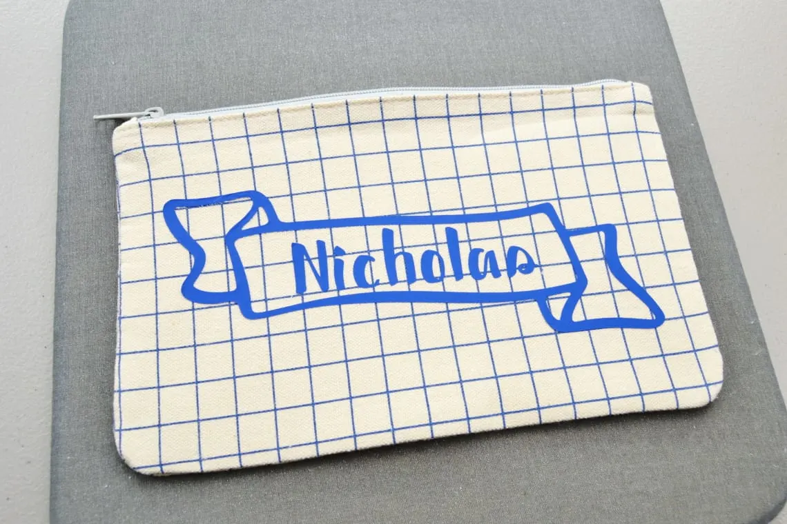 the pencil pouch after the vinyl has been pressed