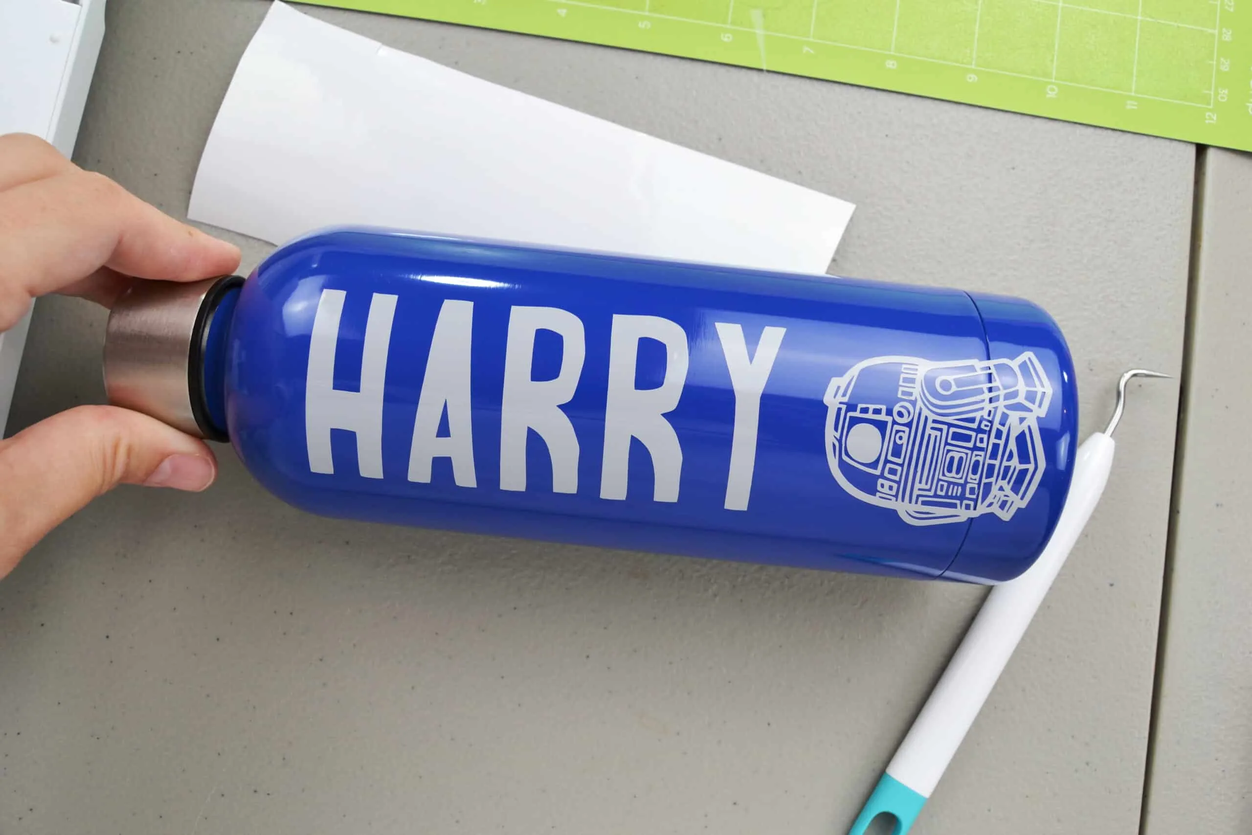 the water bottle personalized with a graphic and text