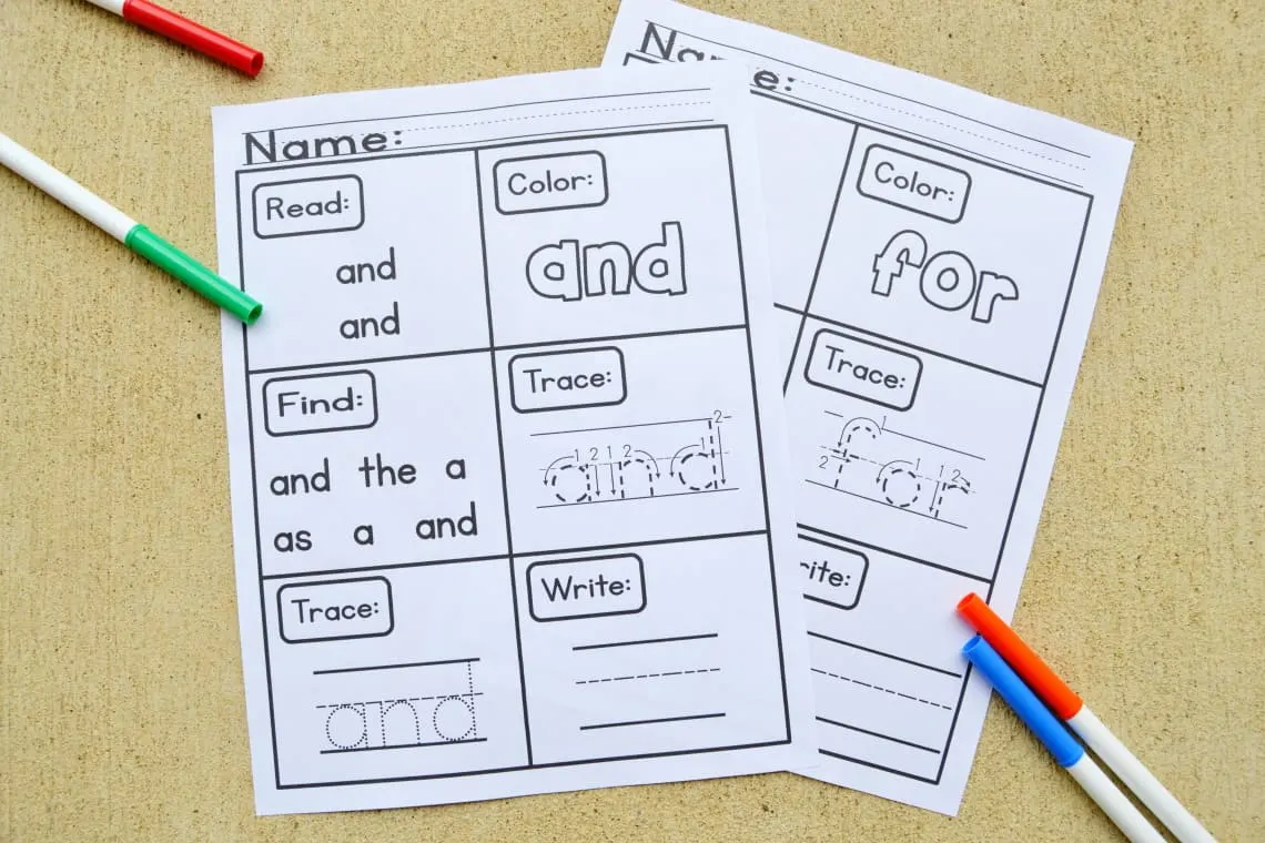 preschool sight words worksheets