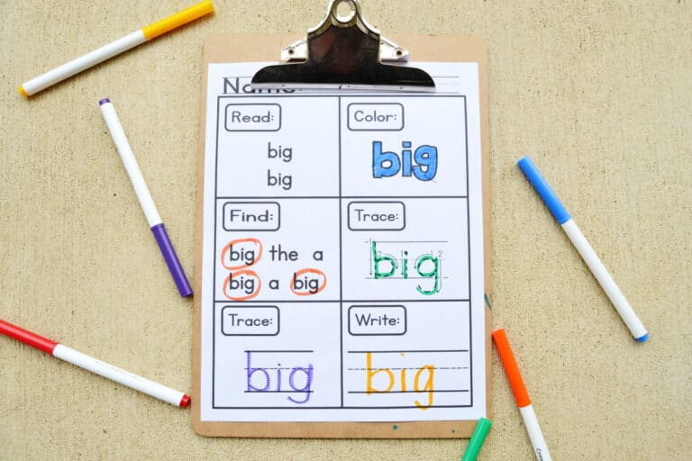 PreK Sight Words Worksheets