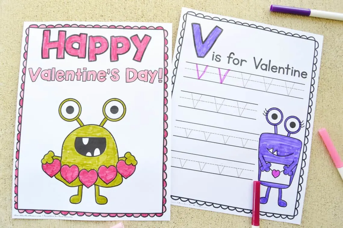Valentine's Day coloring pages featuring monsters