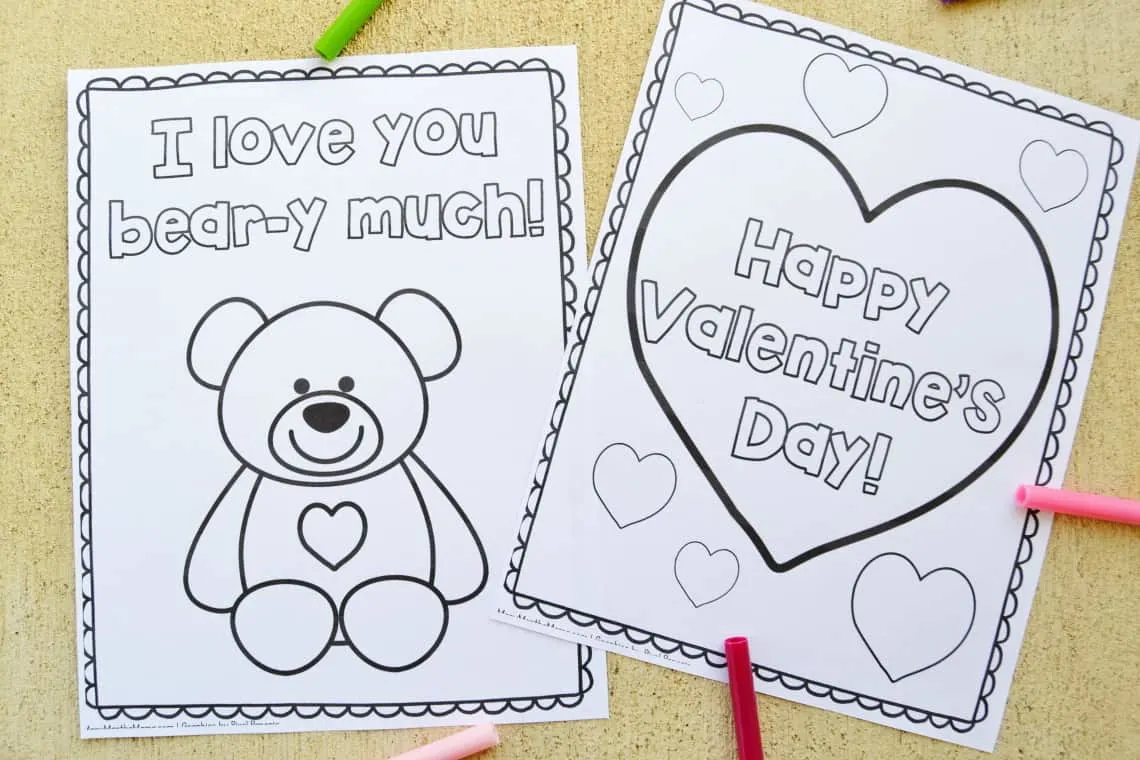 classic hearts and bear coloring sheets