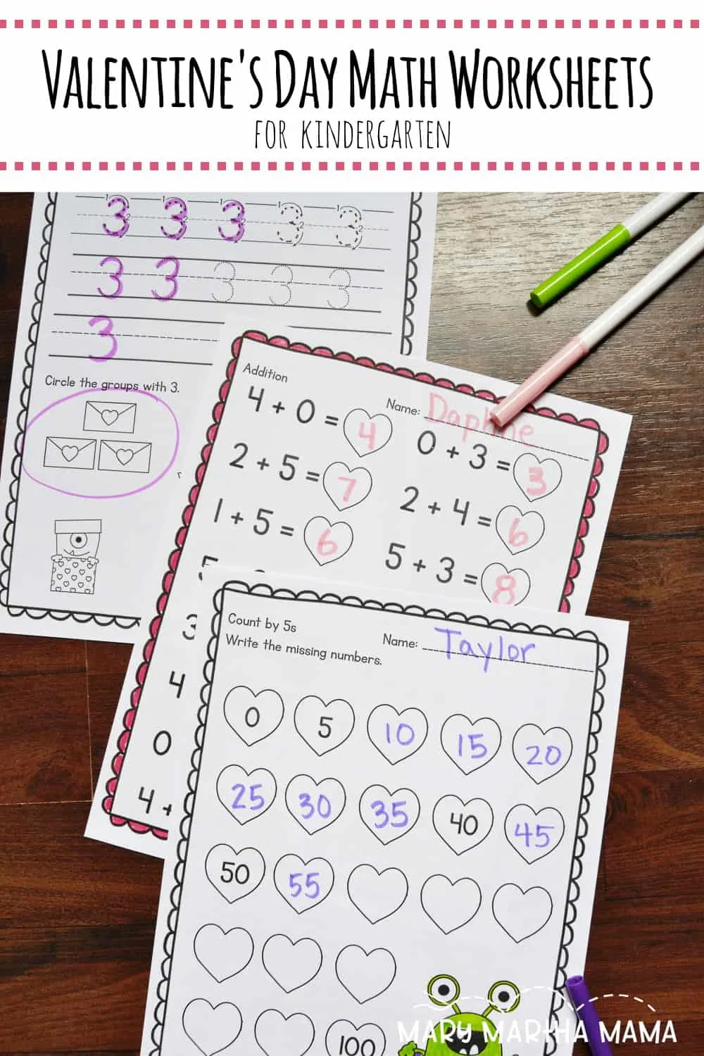 Valentine's day math worksheets for kindergarten