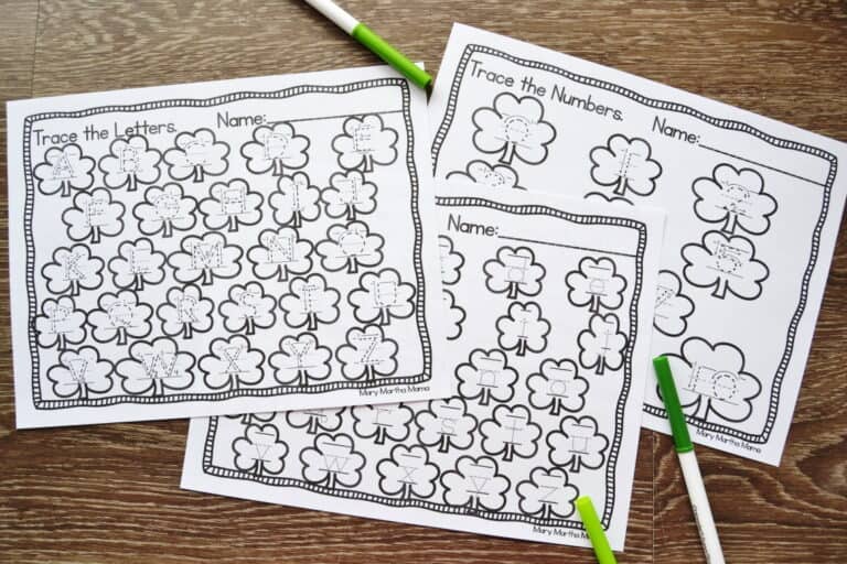 St. Patrick's Day Letter + Number Tracing Sheets
