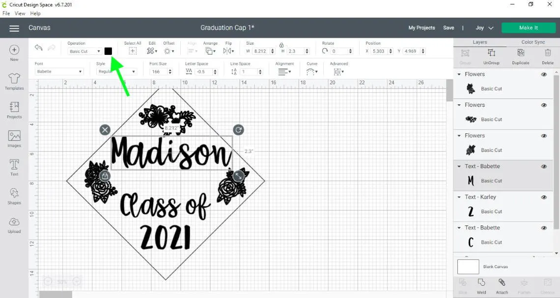 how to decorate a cap for graduation in design space change color of material