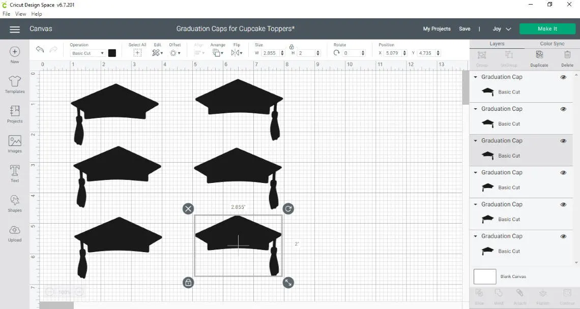 DIY Graduation Party Decorations- Cupcake toppers half mirrored in Design Space