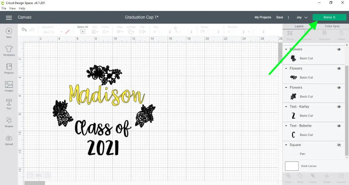 how to decorate a cap for graduation in design space the make it button