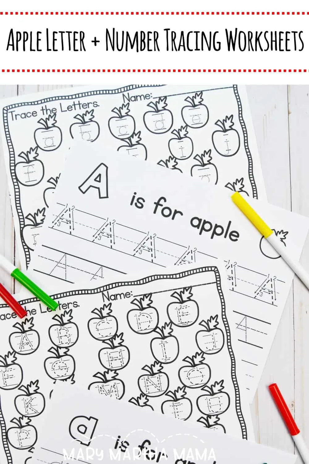 Help your kiddos practice their letter formation with these printable apple themed handwriting worksheets with and without arrows.