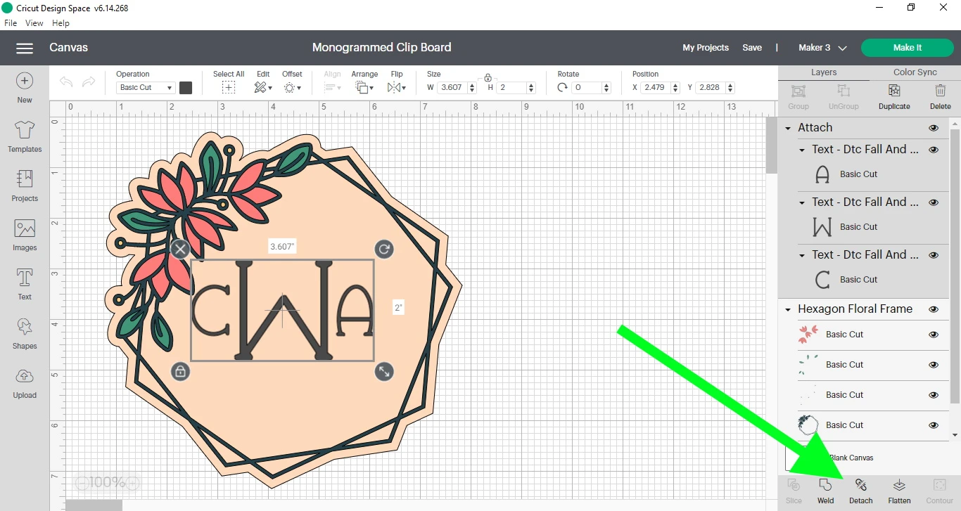 detaching the pieces of the design