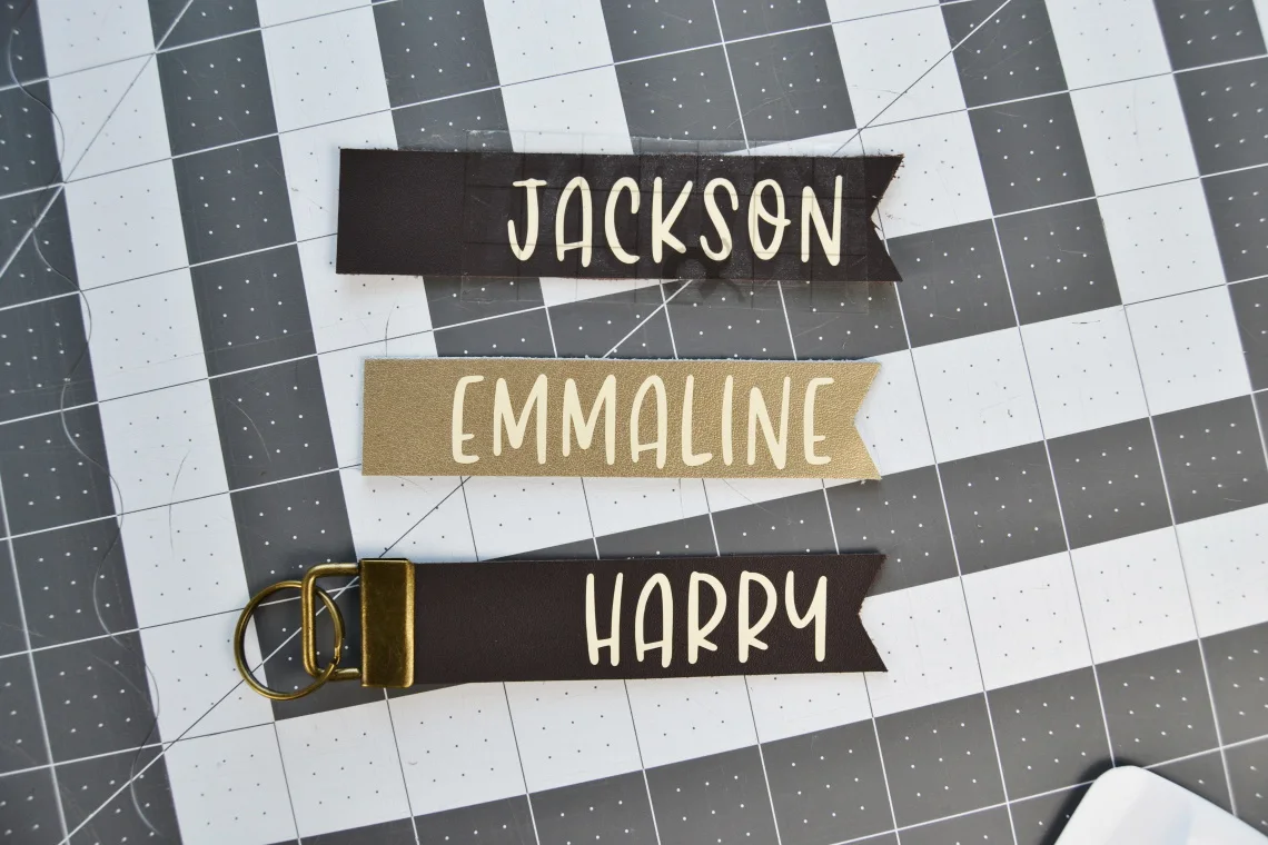 the leather key chains with the names applied